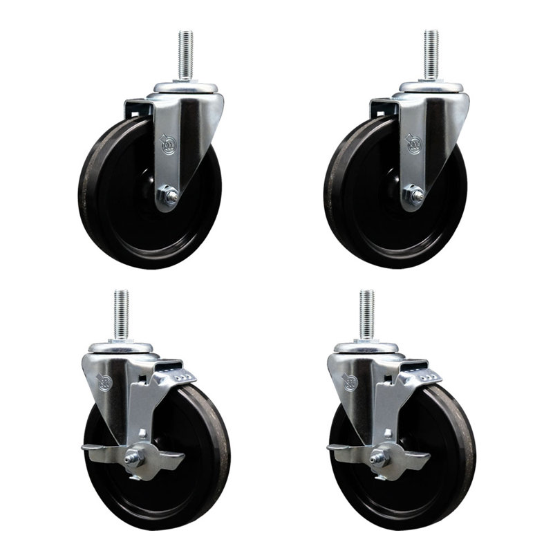 Wheel Swivel 5/8 Inch Threaded Stem Caster Set 2 Brakes SCC