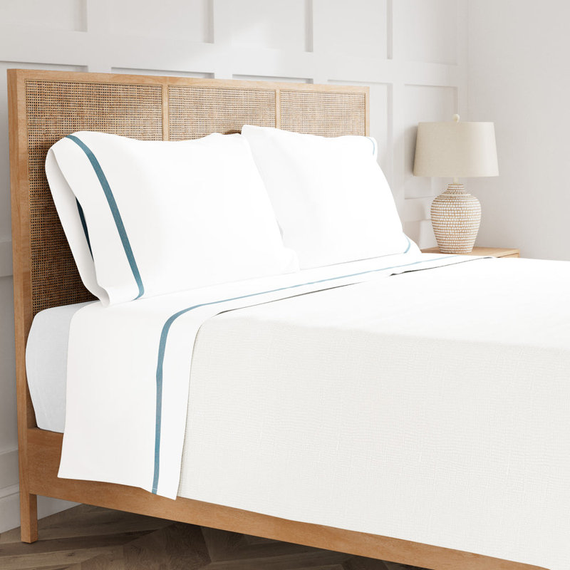 Ready-to-Bed 2.0 Cotton & Trim Sheet Set, White/Blue, King Sheet Set with 2 Pillowcases