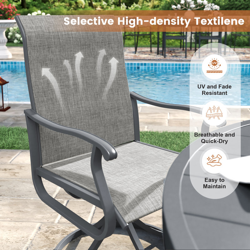 Orlando 8-Person Patio Dining Set with 63" Round Dining Table and 8 Swivel PVC-coated polyester Chairs, Gray/Gray