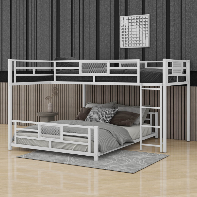 Twin Over Full L-Shaped Metal Size Bunk Bed, White
