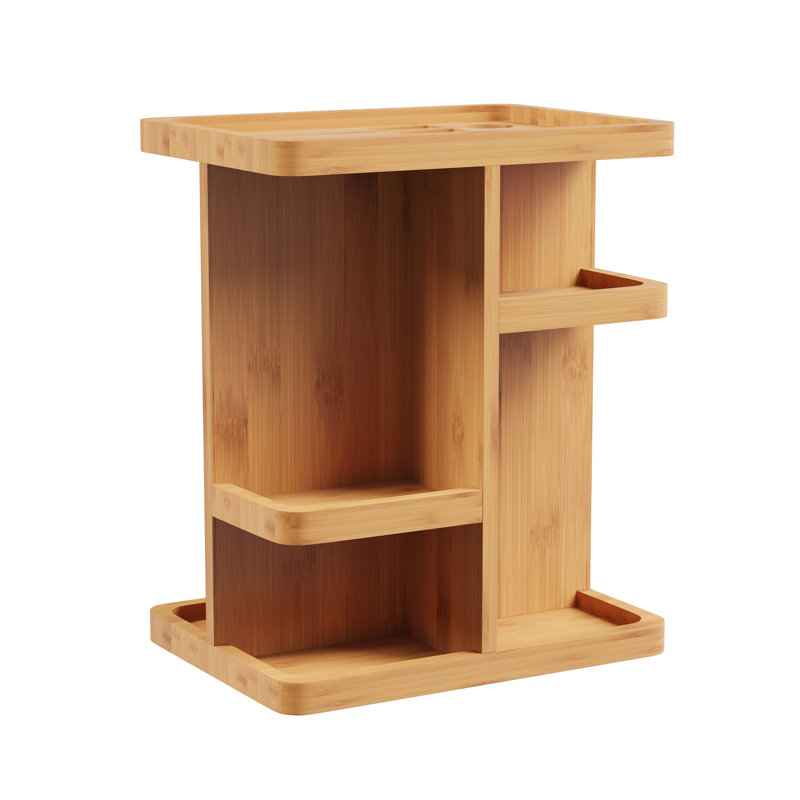 Lavish Home Makeup Organizer - Rotating Eco-Friendly Compact Modern Bamboo Skincare Cosmetic and Vanity Carousel for Bedroom, Bathroom, and Dorm