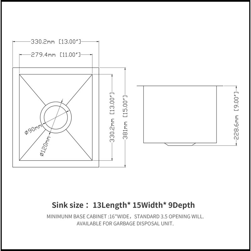 13 Inch Undermount Sink - 13" x 15" x 9" Undermount Stainless Steel Kitchen Sink 16 Gauge 9 Inch Deep Single Bowl Kitchen Sink Basin