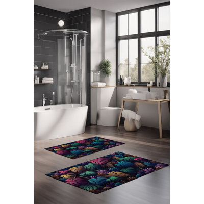 Eakly Luxury Bathmat Set (2 Pieces), 100% Polyester, 16.0 x 23.6 inches & 23.6 x 39.4 inches | Non-Slip Antibacterial Design, 0.3 in Pile Height | Machine Washable, Durable & Easy to Clean | Ideal for Bathroom Décor