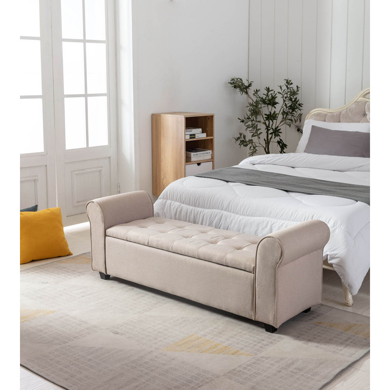 Landaverde Upholstered Storage Bench, Beige