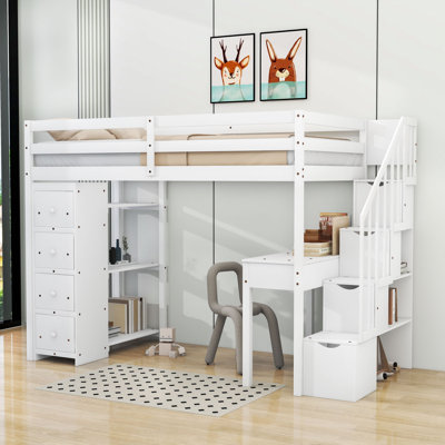 Lit mezzanine simple 6 tiroirs avec bureau intégré Helmtrude par Harriet Bee