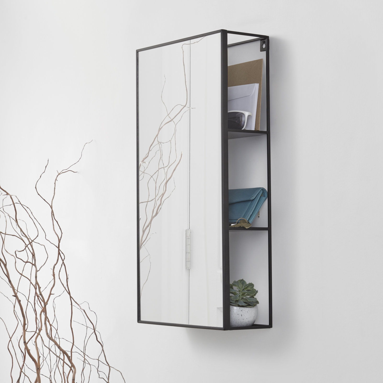Cubiko Metal Rectangle Mirror with Shelves