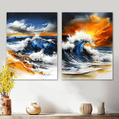 «Abstract Ocean Waves in California I», art mural sur toile 2 pièces