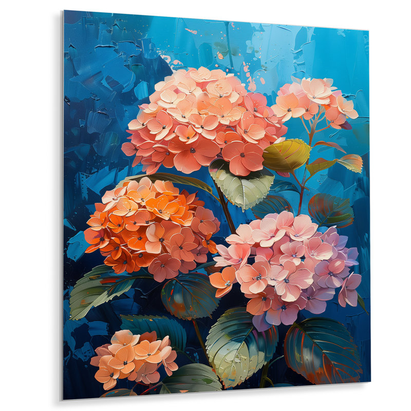 Rose et bleu hortensia qui fleurit en été I - impression d'art mural hortensia, Sans cadre, métal, H 24 po x l 32 po