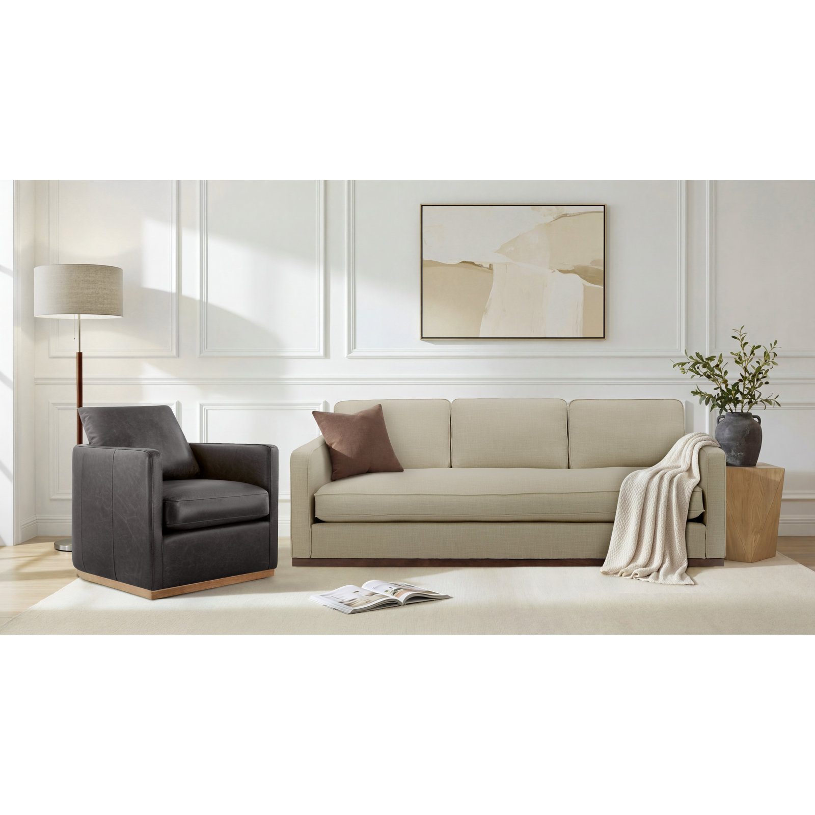 Bobbi 2-Piece Linen Living Room Set, Effie Flax/Marseille Black