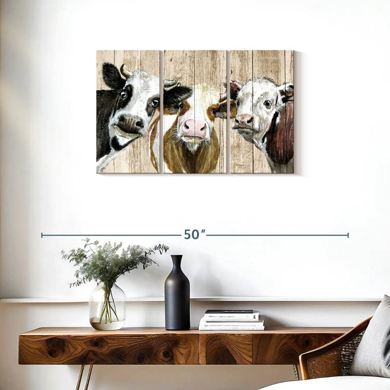 Curieux vaches sur bois, H 20 po x l 33 po