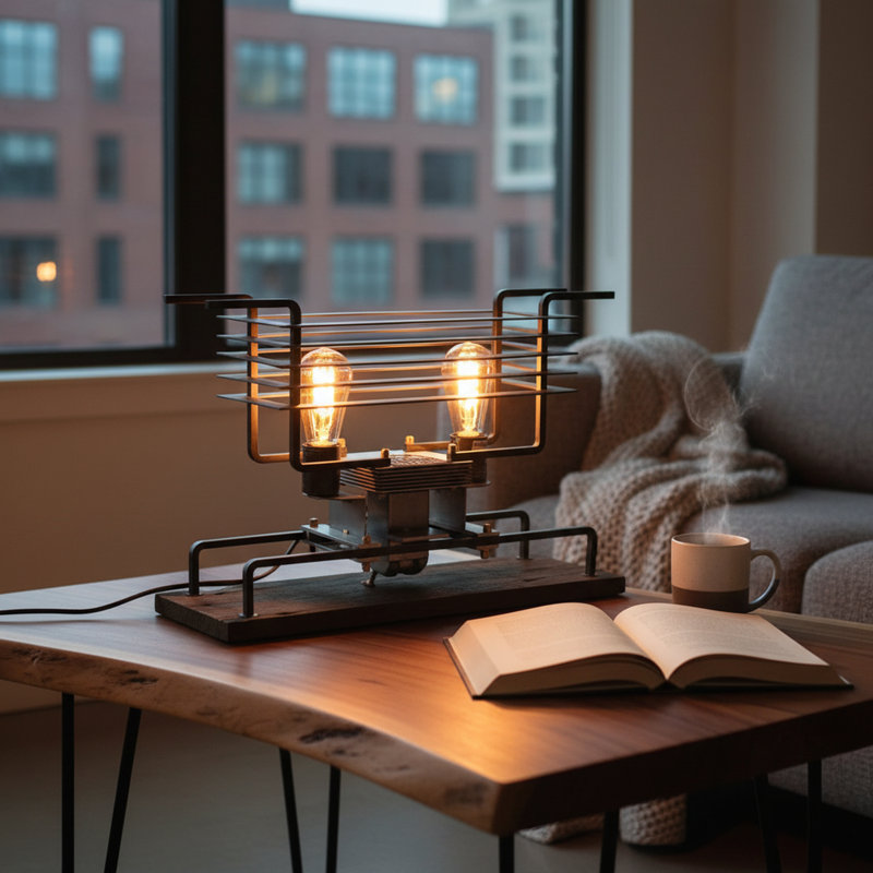 Lakela Reclaimed Industrial Table Lamp – Repurposed Factory Metal on Solid Wood Base