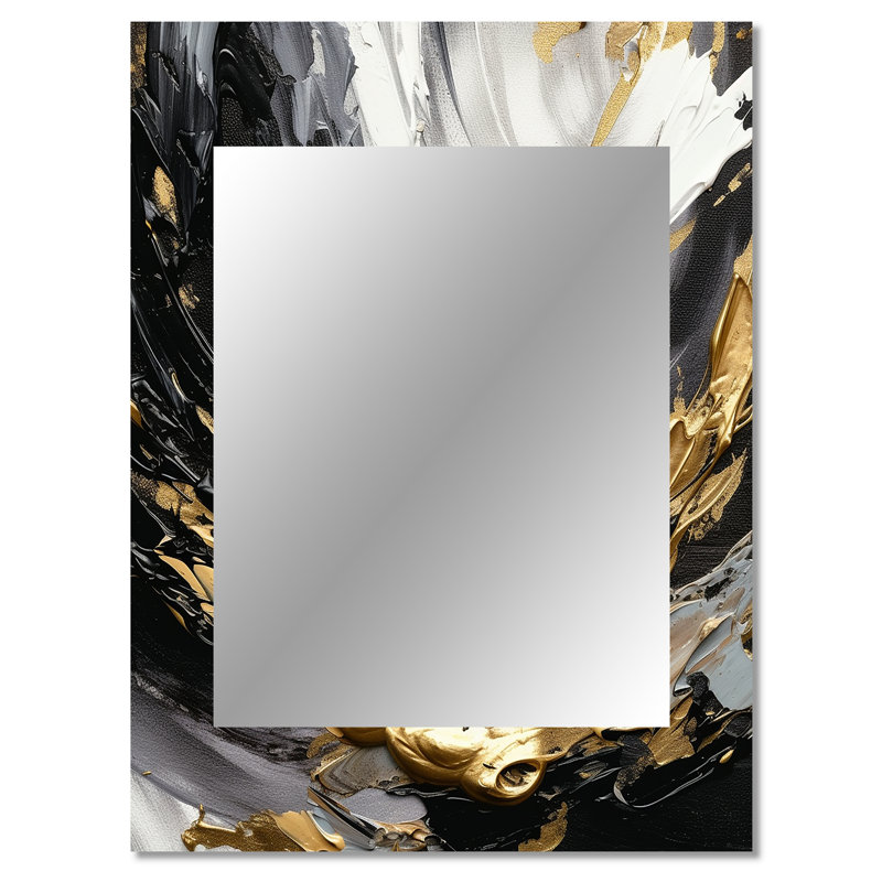 Dreams Of Abundance Black And Gold III - Abstract Painting Mirror, Modern Unique Wall Mirror, Printed Metal Art, 40" x 30"