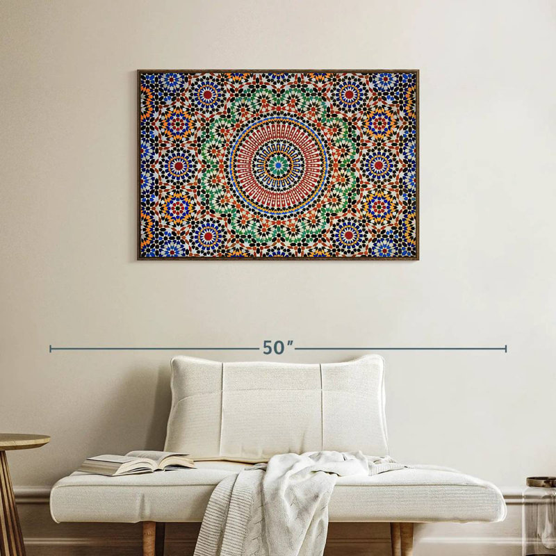 Traditional Moroccan Mosaic, 37" X 25", Floating Frame Walnut