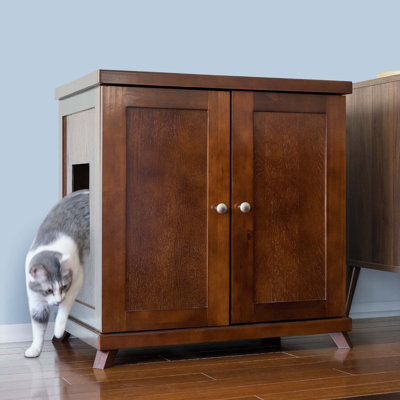 The Refined Litter Box - Wood Cat Litter Box Enclosure Cabinet with Drawer, Modern Style + Feet