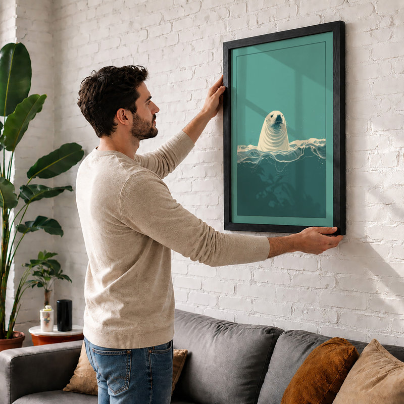 Seal In Waves Coastal - Print, A2 - 59.4 x 42.0 cm, White