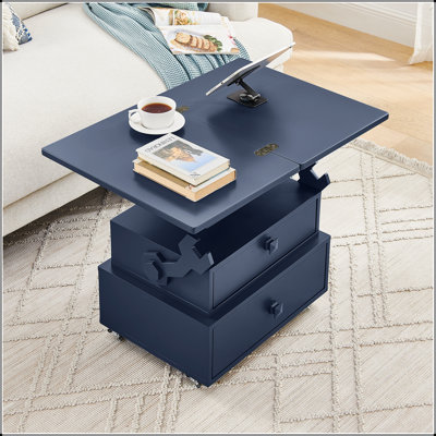 Table d'appoint roulante laquée brillante à hauteur réglable avec station de charge et rangement, pour un intérieur moderne et une utilisation multifonctionnelle