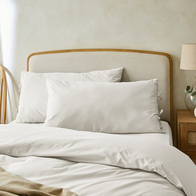 Stiliana 300 Thread Count Stonewashed Cotton Pillowcase Pair with Tie Hem, White