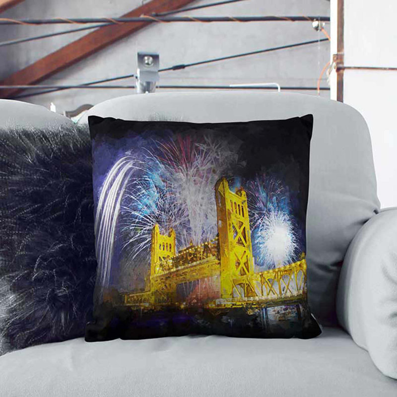 Tower Bridge in Sacramento Cushion with Filling, Stone, 55cm H x 55cm W x 20cm D