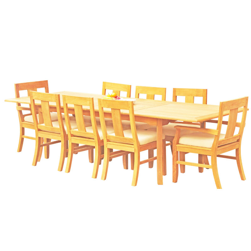 Ensemble de salle à manger rectangulaire en teck pour 8 personnes Kevon, H 29,5 po x L 82 po x l 42,5 po