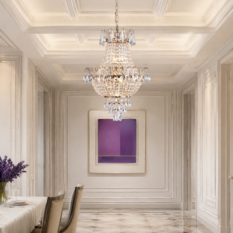 Lustre Empire français doré à 7 lumières en cristal K9, plafonnier moderne encastré, H 27 po x l 16,9 po x P 16,9 po
