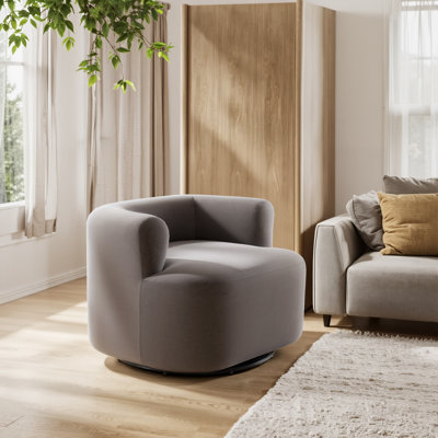 Fauteuil demi-tonneau pivotant en velours gris 35 po Demarest