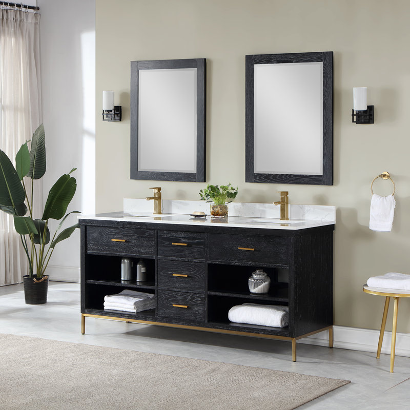Ensemble de meuble-lavabo double 72 po Arloine, Noir, Or