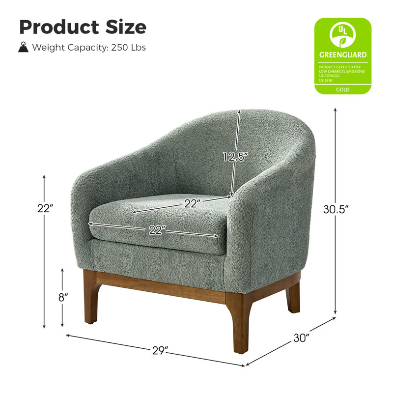 Berklie Upholstered Barrel Chair with Solid Wood Legs, Sage Wool