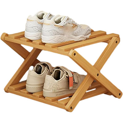Range-chaussures en bambou 2 couches - Organisateur pliable et autoportant pour l'entrée, le placard ou le salon