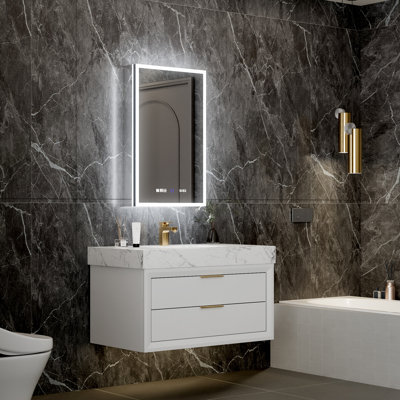 20*32 Inch, Smart Medicine Cabinet, Built-in High Outlet, Front&backlit, Stepless Dimming Inch Led Bathroom Cabinet With 5x Magnifying Mirror, Fog, And Color Adjustment