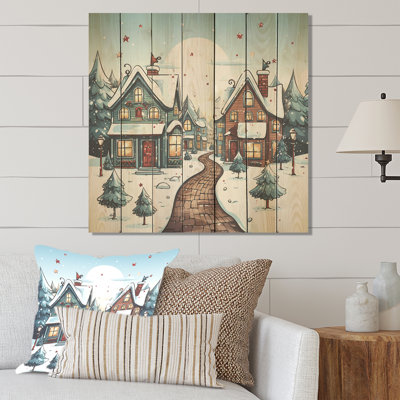Winter Village During Christmas II - Fruits On Wood Print