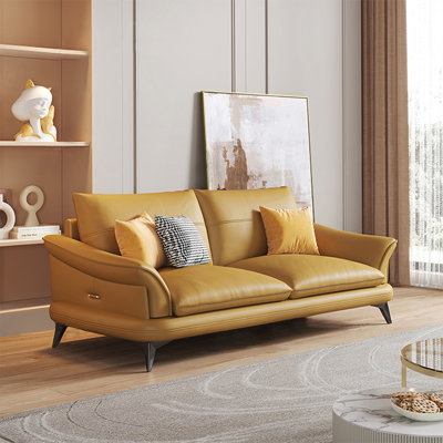 Yellow Genuine Leather Standard Sofa cushion Loveseat
