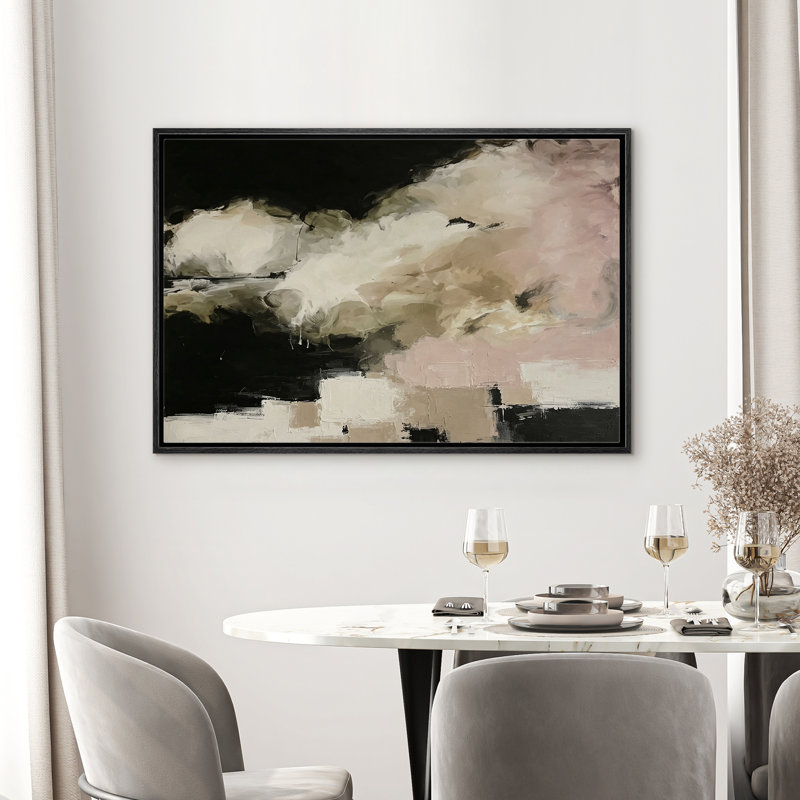 «Black Cream Abstract Cloud Form», impression sur toile encadrée pour chambre à coucher principale, Noir