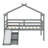 Twin Size Low Loft House Bed – Slide, Ladder, Safety Guardrails & House Roof Frame-814783177