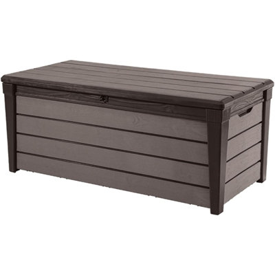 120-Gallon Outdoor Storage Deck Box For Patio, Backyard, And Garden – Brown Brushwood, Lockable, Waterproof, And Organizing Plastic Bench