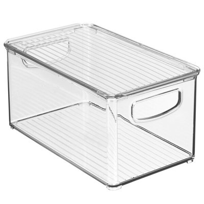 mDesign Plastic Storage Bin Box Container, Lid and Handles