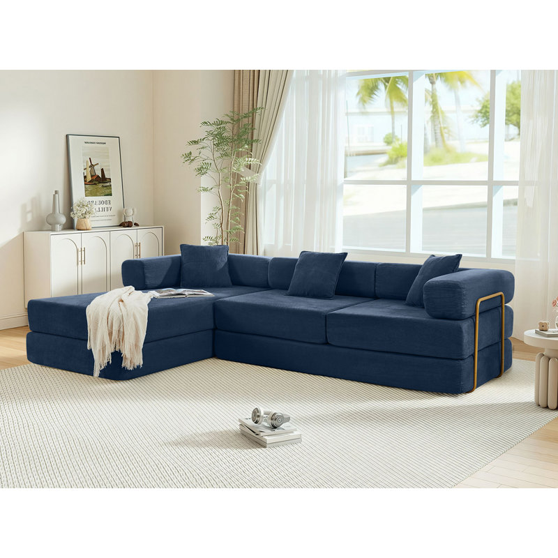 Hartwig Boneless 108" Oversized Modular Sleeper Sectional Compression Sofa Bed with Reversible Chaise, No-Assembly Floor Couch