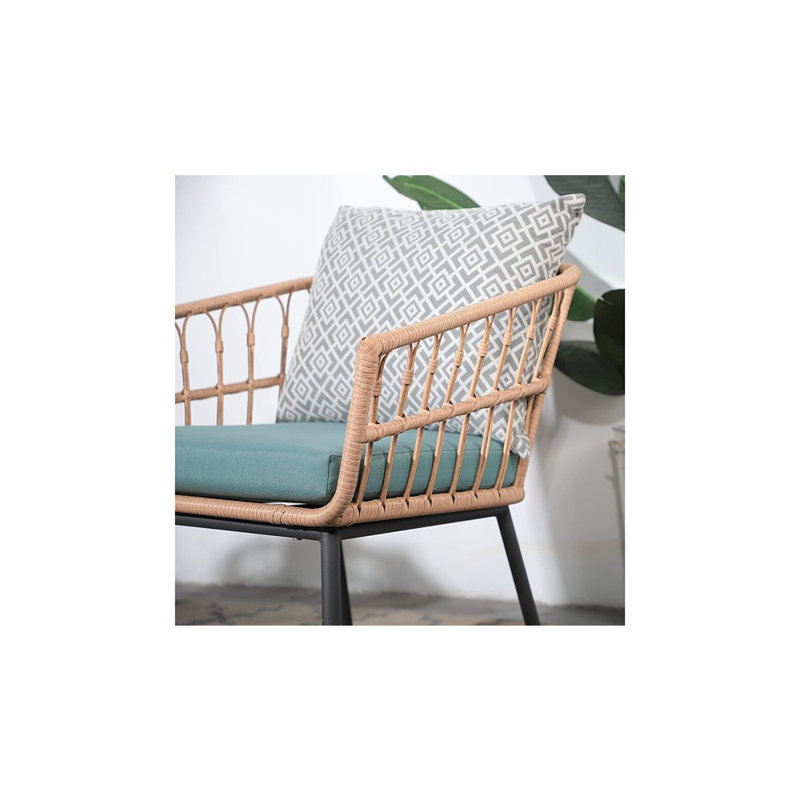 Ensemble bistro pour l'extérieur - Chaises en osier avec table basse en verre trempé, vert (QX-MA-WF-001)