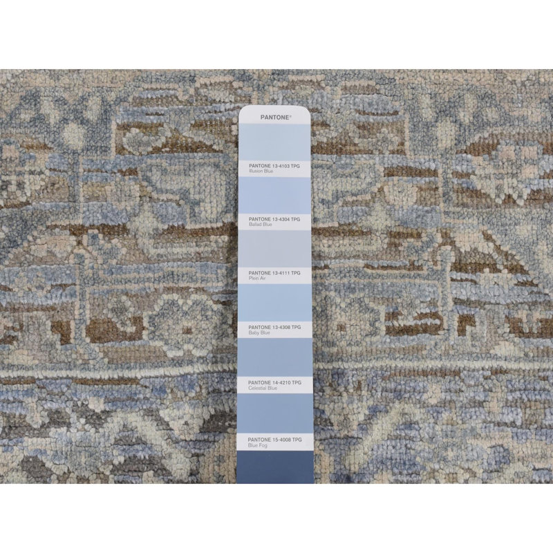 Tapis noué à la main 3 pi x 5 pi 3 po en soie bleue avec conception d'inspiration moghole FF4B5840E78A43B98E8BBB8A6EC43A03
