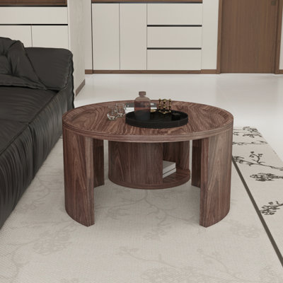 Round Nesting Coffee Table Set Of 2, Natural Wood Color Coffee Table, 31.5" Large & 18" Small Low Tables With Wood Top, Center Table For Living Room, Bedroom, Minimalist Center Table Set