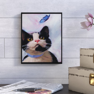 «Cat and Butterfly», reproduction d'art sur toile encadrée