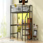 Lit mezzanine double en métal avec bureau, escalier de rangement, petite armoire et lumière à DEL, noir-1052894775
