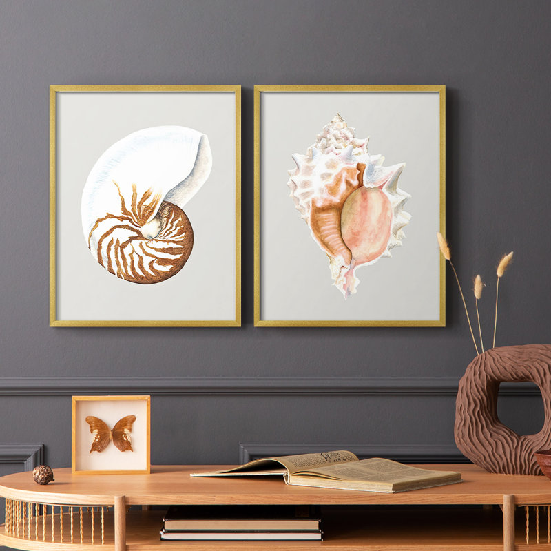 Nautilus - reproduction encadrée de qualité supérieure - prête à être accrochée - aucun clou requis - aucun clou requis, Doré
