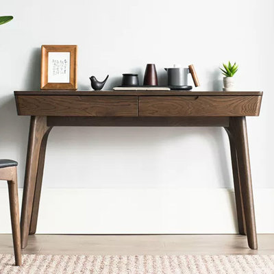 Bureau rectangulaire en bois massif avec tiroirs Walnut