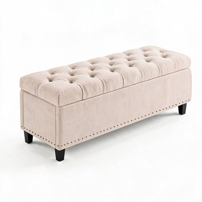 51" Extra Large Upholstered Storage Ottoman Bench for Entryway/Shoe Bench & End of Bed - 30-Gallon Hidden Storage, Button-Tufted Seat, Safety-Close Hinges, Wood Legs, 660 lb Capacity