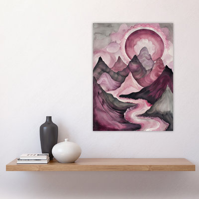 Fantasy Mountain Path Sunset Watercolour Wall Art Print