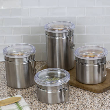 Rebrilliant Stainless Steel over Glass 4 Piece Kitchen Canister