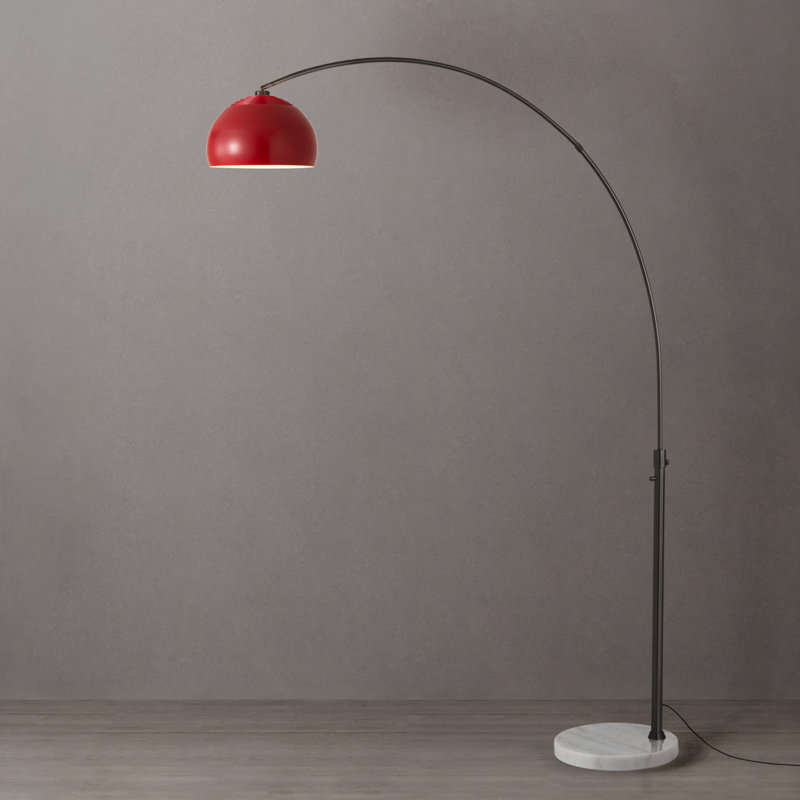 Lampe demi-dôme en arc - nickel noir, base en marbre blanc, demi-dôme cramoisi rouge, intensité variable, ampoule incluse