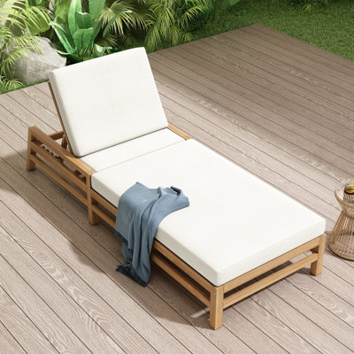 Chaise longue d'extérieur réglable à 5 positions, fauteuil de patio en bois massif avec coussins épais, résistant aux intempéries pour la piscine, le balcon et le jardin