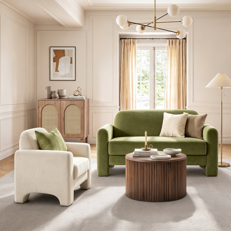 Living Room Set, Olive/Ivory Cream