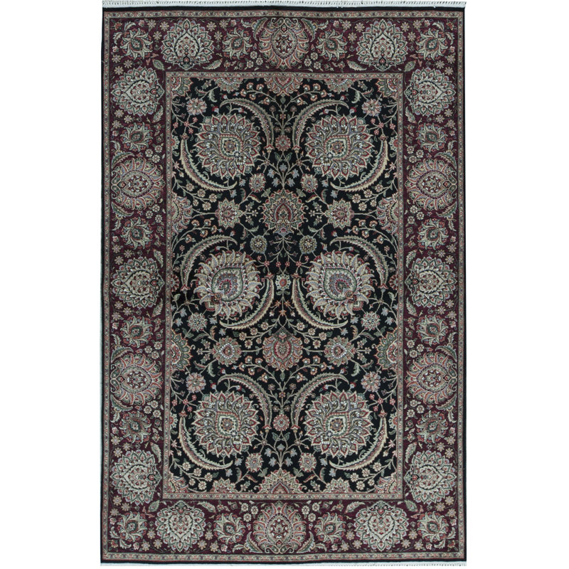 Tapis ivoire, rouge et bleu noué à la main de haute qualité